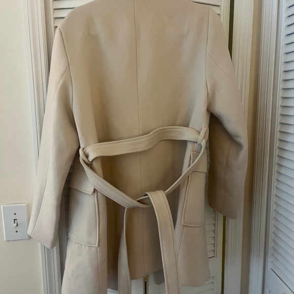 Allegra K Shawl Collar Cream Coat With Removable Belt - L - Picture 4 of 4